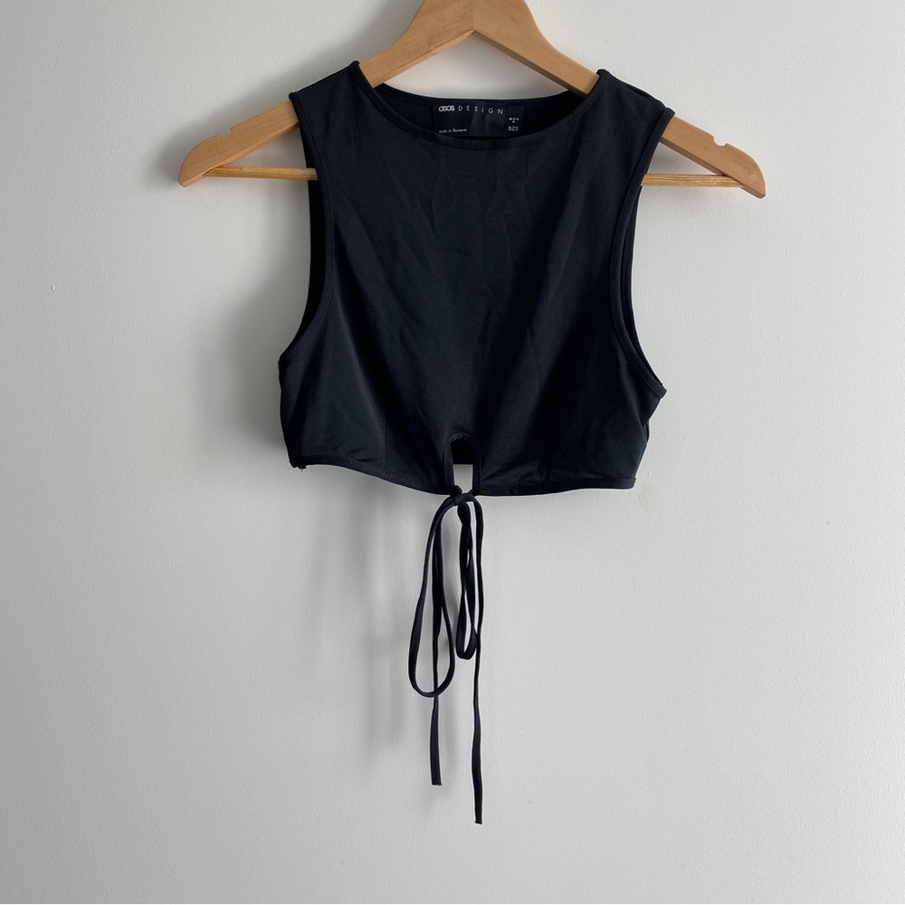 New ASOS Black Tie Crop Top - US 2